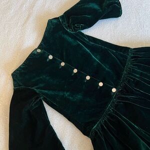 Vintage RARE 1920s 1930s Childs Emerald Green Velvet Dress with Mirror B…